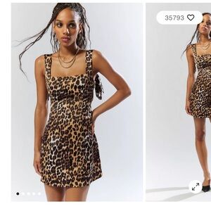 Urban Outfitters Bri Double Bow Satin Leopard Print Mini Dress